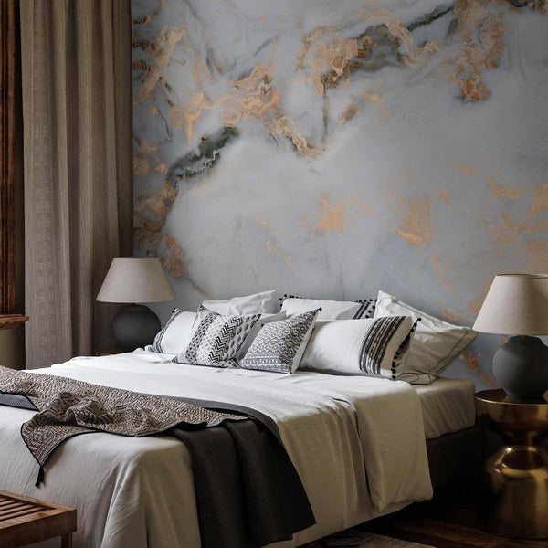 Carta da parati - White Stone - Elegant Marble With Golden Highlights