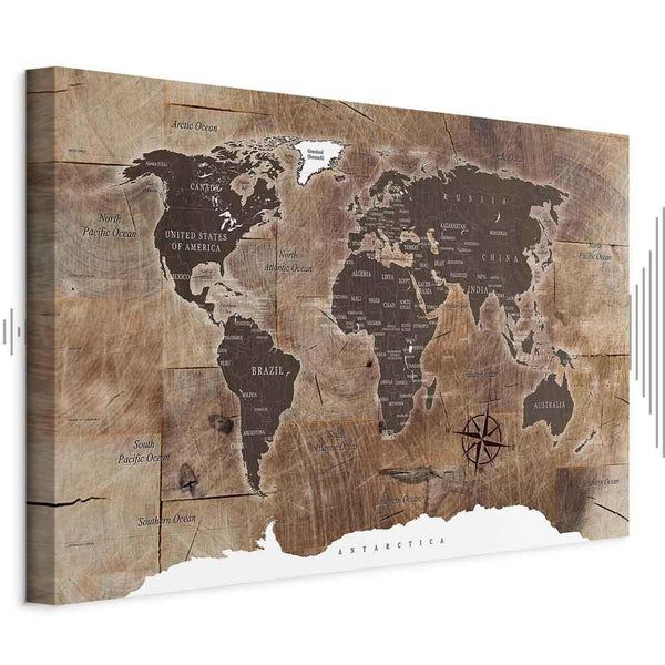 Quadro - World Map: Wooden Mosaic