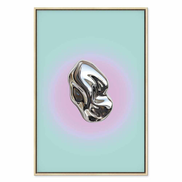 Quadro - Metallic Form - Abstract Sculpture on a Mint Background with a Purple Halo