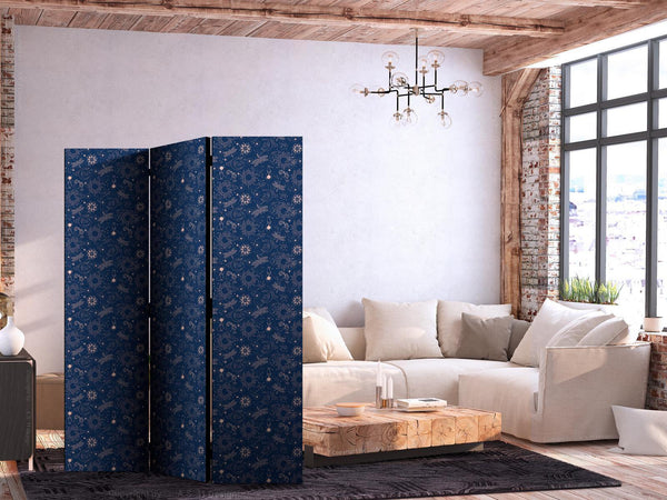 Paravento - Cosmic Fantasy - Pattern with Suns Moons and Dragonflies on a Dark Background