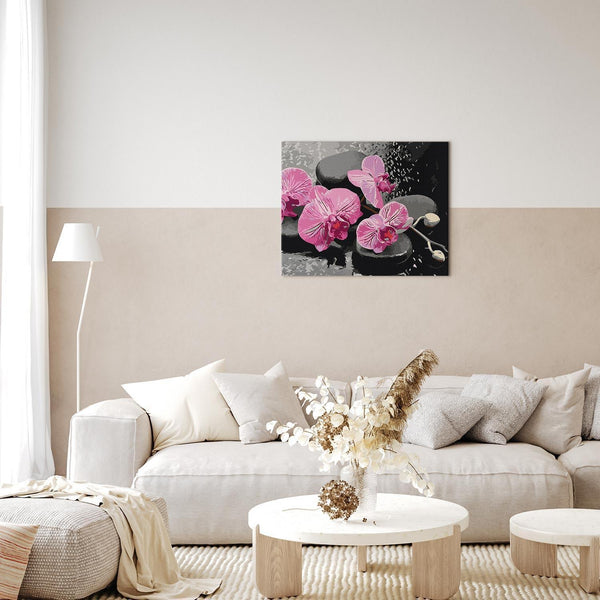 Quadro fai da te - Orchid With Zen Stones (Black Background)