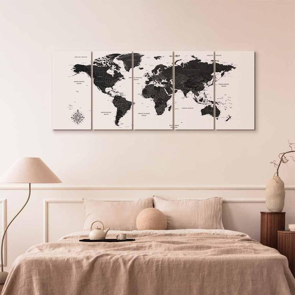 Quadro - Black and White Map (5 Parts) Narrow