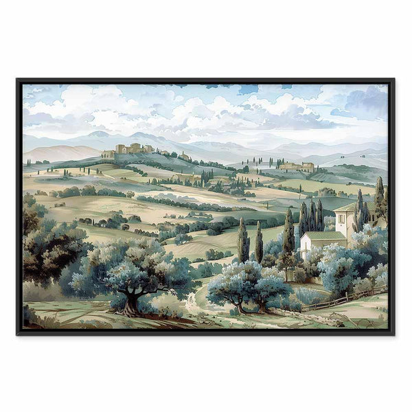 Quadro - Landscape with Green Fields and Trees Tuscan Sunny View