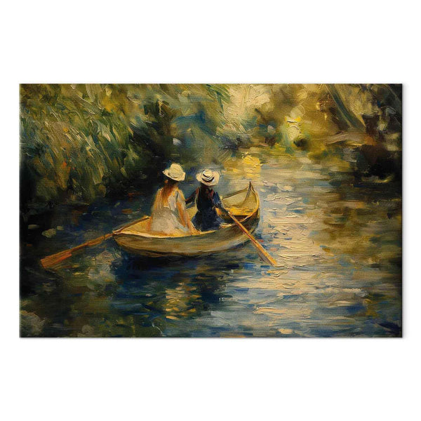 Quadro - Boat crossing - painting of two women sailing a boat on a river