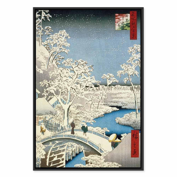 Quadro - Utagawa Hiroshige – Drum bridge and Setting Sun Hill at Meguro
