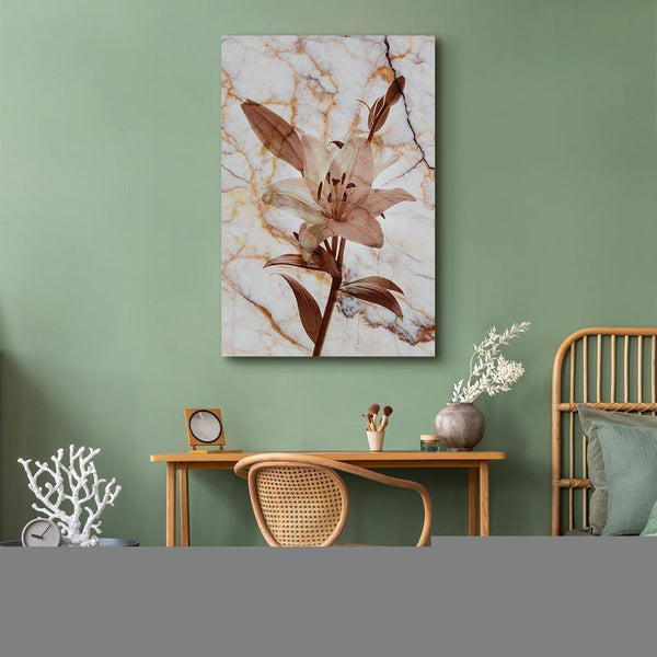 Quadro - Elegance of a Flower (1-part) - Delicate Lily on Marble in Sepia