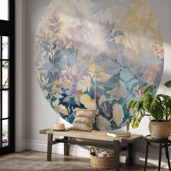 Carta da parati rotonda - Tapestry pattern with colourful flowers