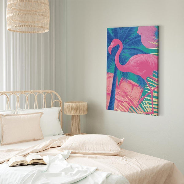 Quadro - Pink Flamingo - Abstract Flamingo Against Palms and Ice Cubes