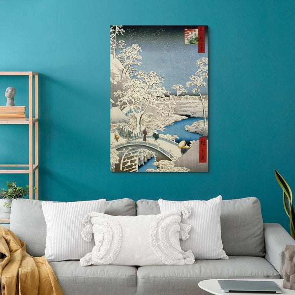 Quadro - Utagawa Hiroshige – Drum bridge and Setting Sun Hill at Meguro