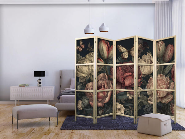 Paravento giapponese - Floral Illustration - Magnificent Flower Buds on a Turquoise Background