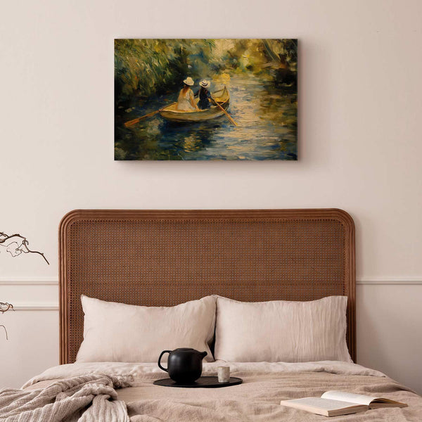 Quadro - Boat crossing - painting of two women sailing a boat on a river