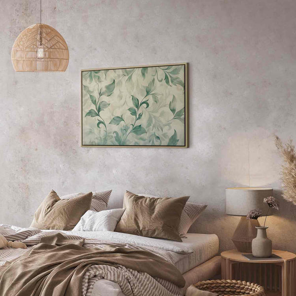 Quadro - Watercolor Botanical Motif Delicate Green-Beige Leaves