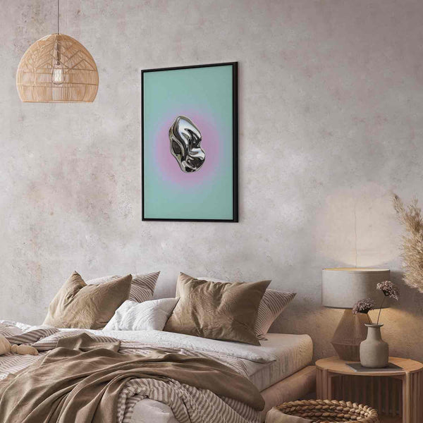 Quadro - Metallic Form - Abstract Sculpture on a Mint Background with a Purple Halo