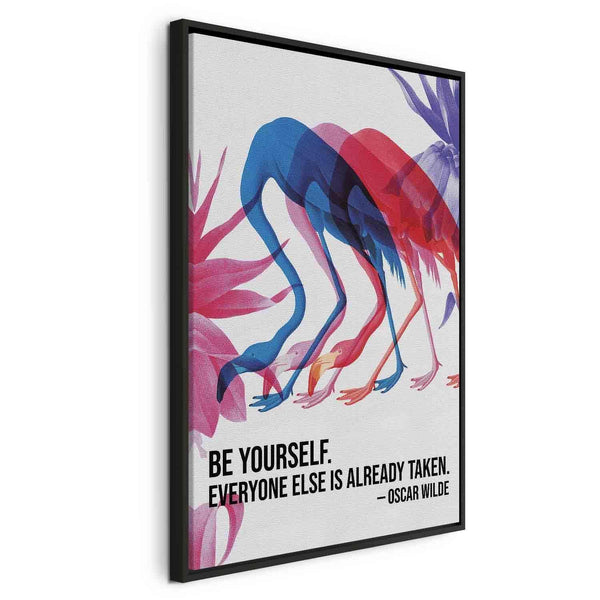 Quadro - Colorful Flamingos - Inspirational Quote with Colorful Bird Silhouettes