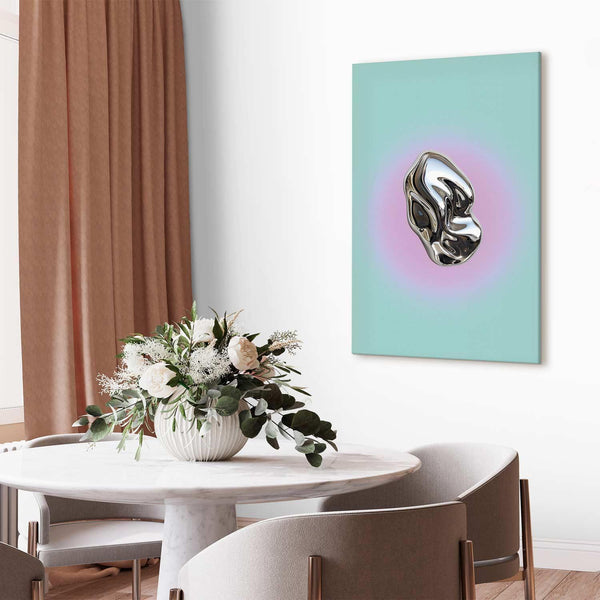 Quadro - Metallic Form - Abstract Sculpture on a Mint Background with a Purple Halo