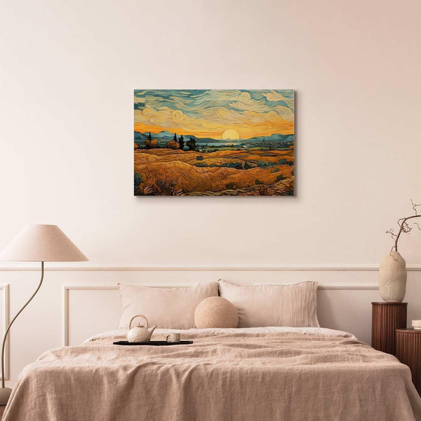 Quadro - Impressionistic fields - painted golden landscape with fields of grain