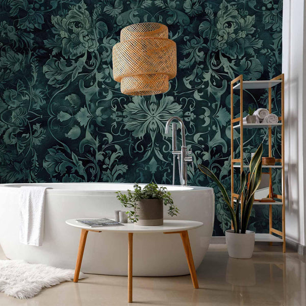 Carta da parati - Oriental Pattern Carpet: Emerald Ornaments and Worn Patterns
