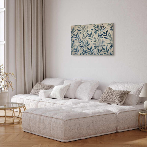 Quadro - Leaves in Blue Color Delicate Botanical Motif