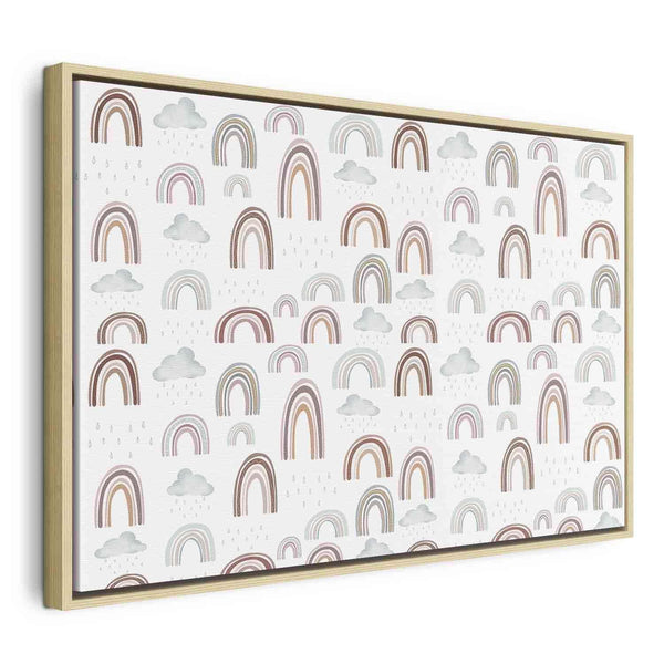 Quadro - Rainbows After the Storm - Rainbows of Various Sizes in Pastel Hues Among Rain Clouds in a Gray-Blue Shade