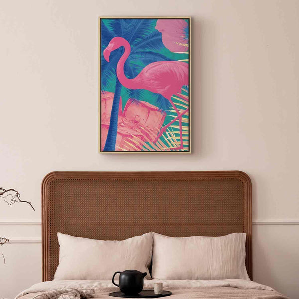 Quadro - Pink Flamingo - Abstract Flamingo Against Palms and Ice Cubes