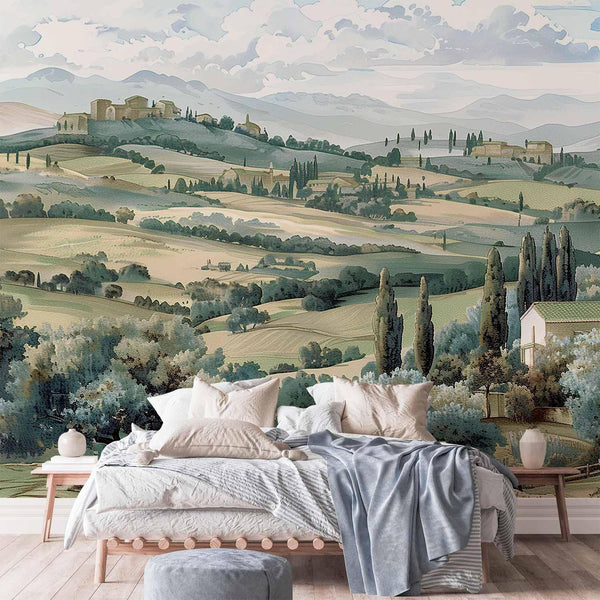 Carta da parati - Landscape with Green Fields and Trees Tuscan Sunny View