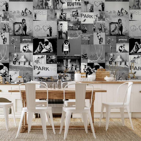 Tappezzeria murale - Banksy - grey collage