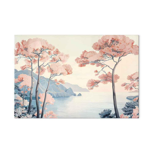 Quadro - Landscape with the Ocean Cliffs and Trees in Delicate Pink Shades