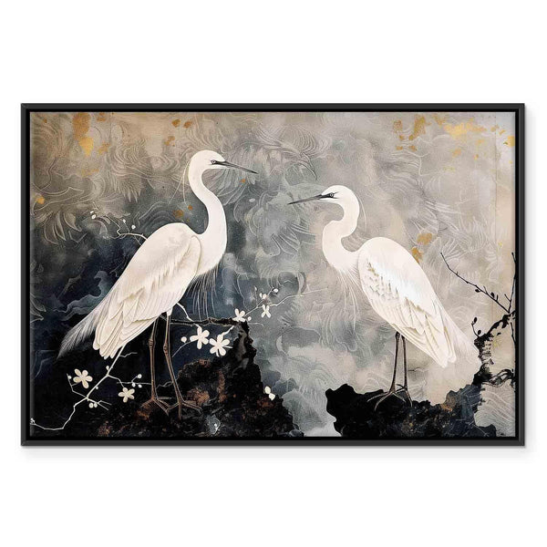 Quadro - Herons and cherry blossoms - oriental-style illustration depicting birds
