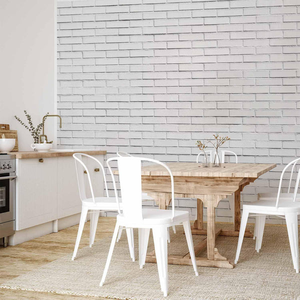 Carta da parati - Snow Brick - Pattern Imitating a Brick Wall in White