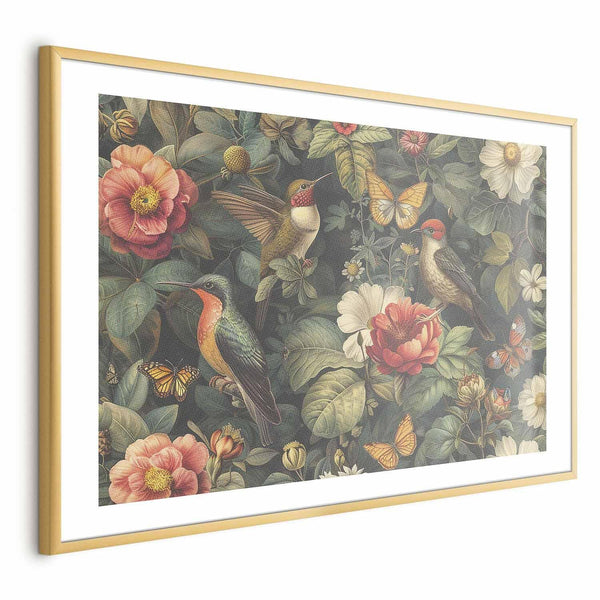 Poster - Flowers, Birds, and Butterflies - vintage-style illustration