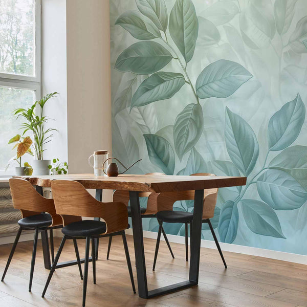 Carta da parati - Large Leaves in Shades of Green-Mint: Botanical Motif