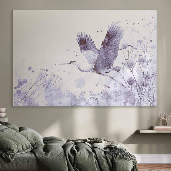 Quadro XXL - Majestic flight - a crane in flight in monochrome