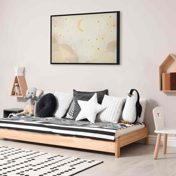 Quadro - Bright Night - Moon Accompanied by Many Stars on a Light Background