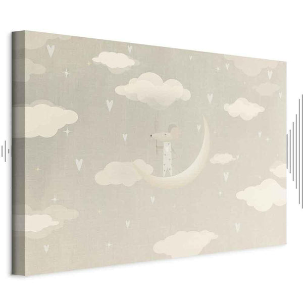 Quadro - Little Conqueror - A Mouse in Heart Pajamas on the Moon Among Clouds