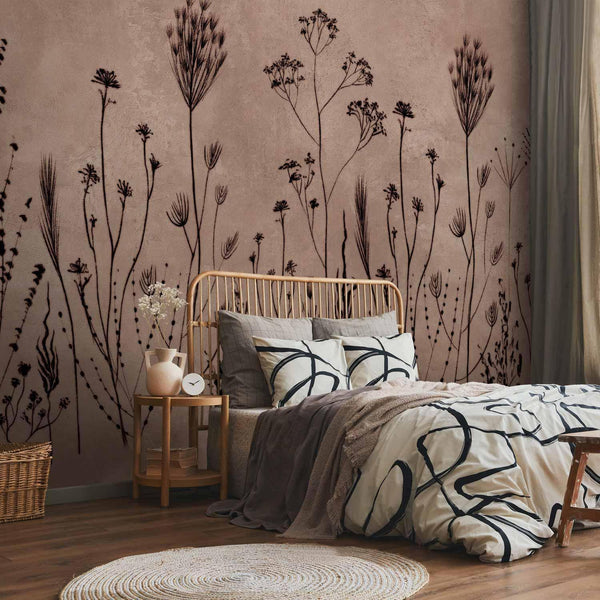 Carta da parati - Wildflowers – black plants on lime-wash background