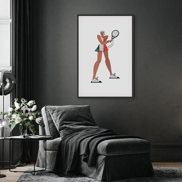 Quadro - Tennis Player With a Racket on a Light Background - Illustration