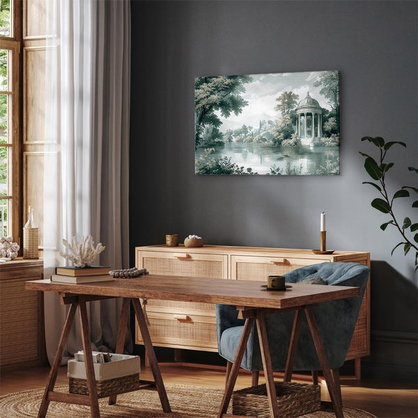 Quadro - View of the Park and Lake Retro Vintage Landscape in Greens