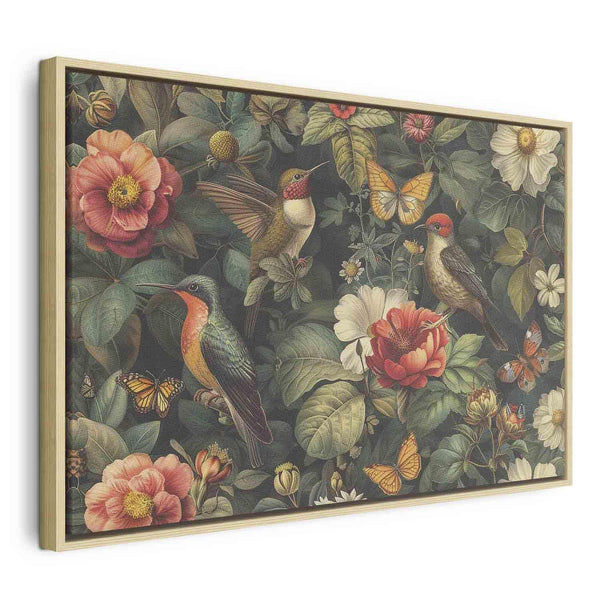 Quadro - Flowers, birds and butterflies – vintage-style illustration