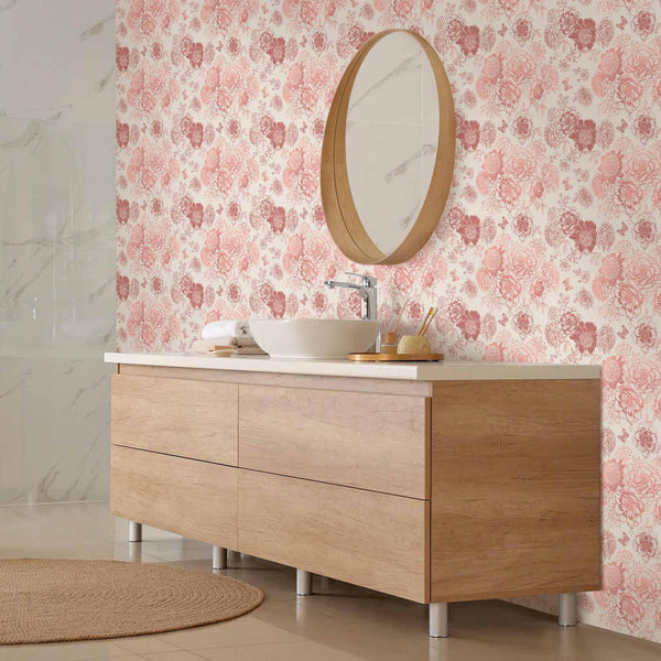 Tappezzeria murale - Pink flowers on white background