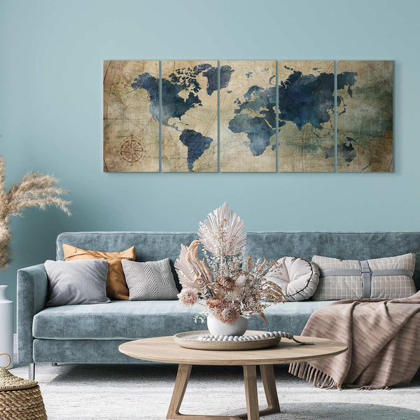 Quadro - Retro Map (5 Parts) Narrow