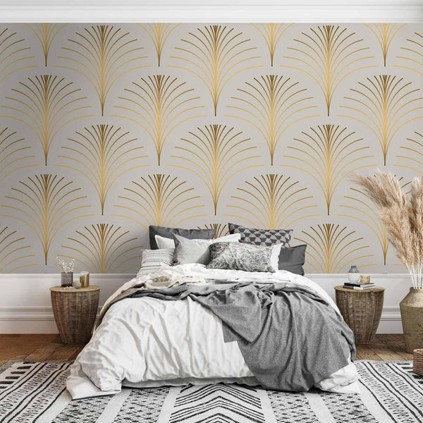 Carta da parati - Gold Linear Pattern on Marble Background