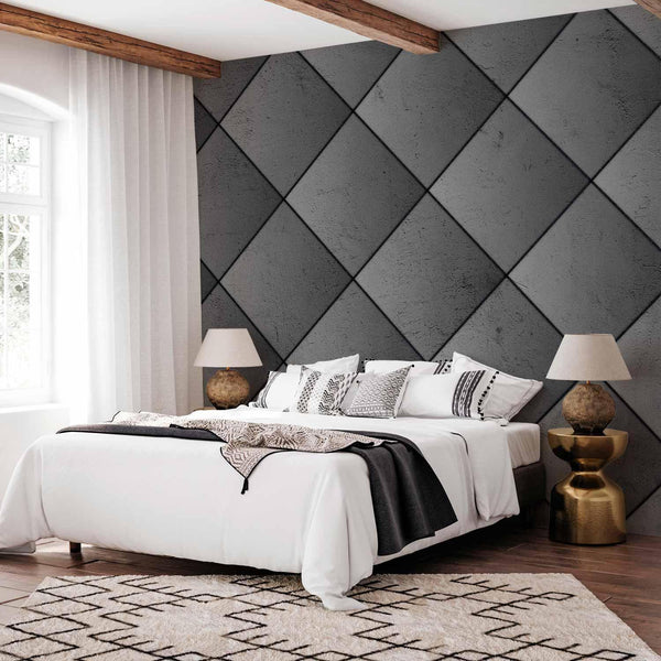 Carta da parati - Grey symmetry - geometric pattern in concrete pattern with black joints