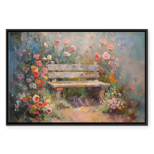 Quadro - Flowery bench - impressionist painting full of flowers
