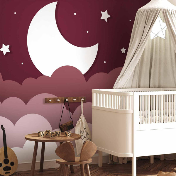 Carta da parati - Moon dream - clouds in a maroon sky with stars for children