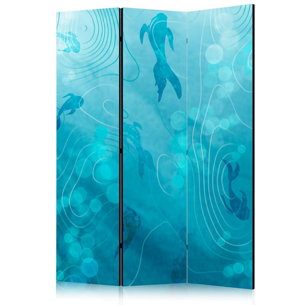 Paravento - Koi Fish Under The Water Surface - a Cluster of Japanese Fish in The Depths of The Pond in Shades of Navy And Blue