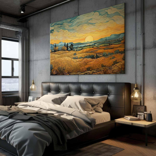 Quadro XXL - Impressionistic fields - painted golden landscape with fields of grain
