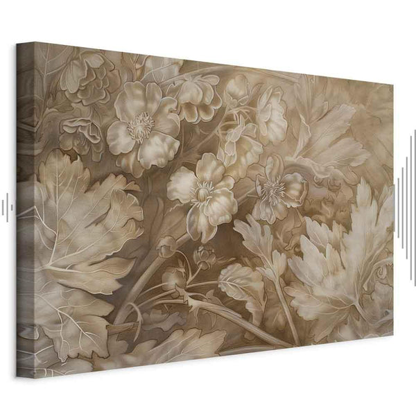 Quadro - Floral Ornaments Carved in Delicate Sepia and Brown Shades