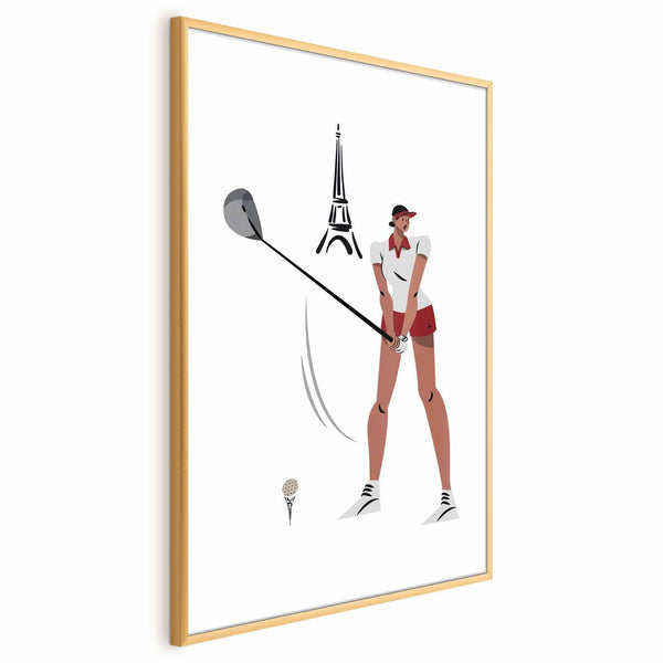 Poster - Illustration of a Female Golfer with the Eiffel Tower in the Background