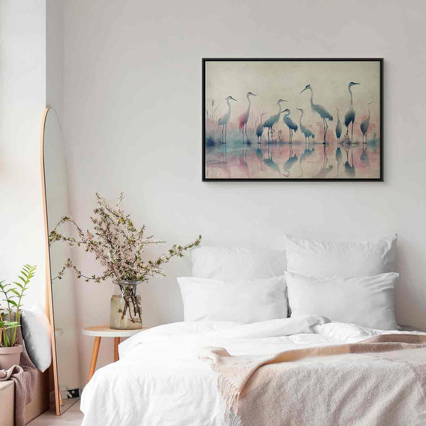 Quadro - Birds by the lake - herons painted in watercolour in delicate grey and pink colours