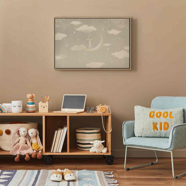 Quadro - Little Conqueror - A Mouse in Heart Pajamas on the Moon Among Clouds